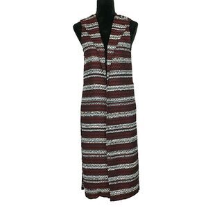 BCBGeneration Vest Duster XS‎ White Black Red Tweed Stripe Washable Knit Topper